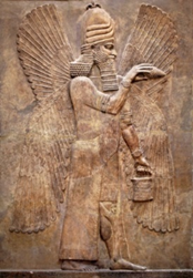 The Anunnaki gods were depicted with conical hats that accentuated their large heads and often featured wings.  